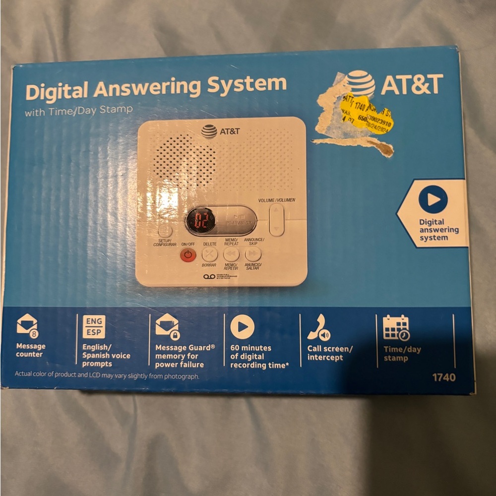 AT&T 1740 Digital Answering System withh Time & Day Stamp White NWB